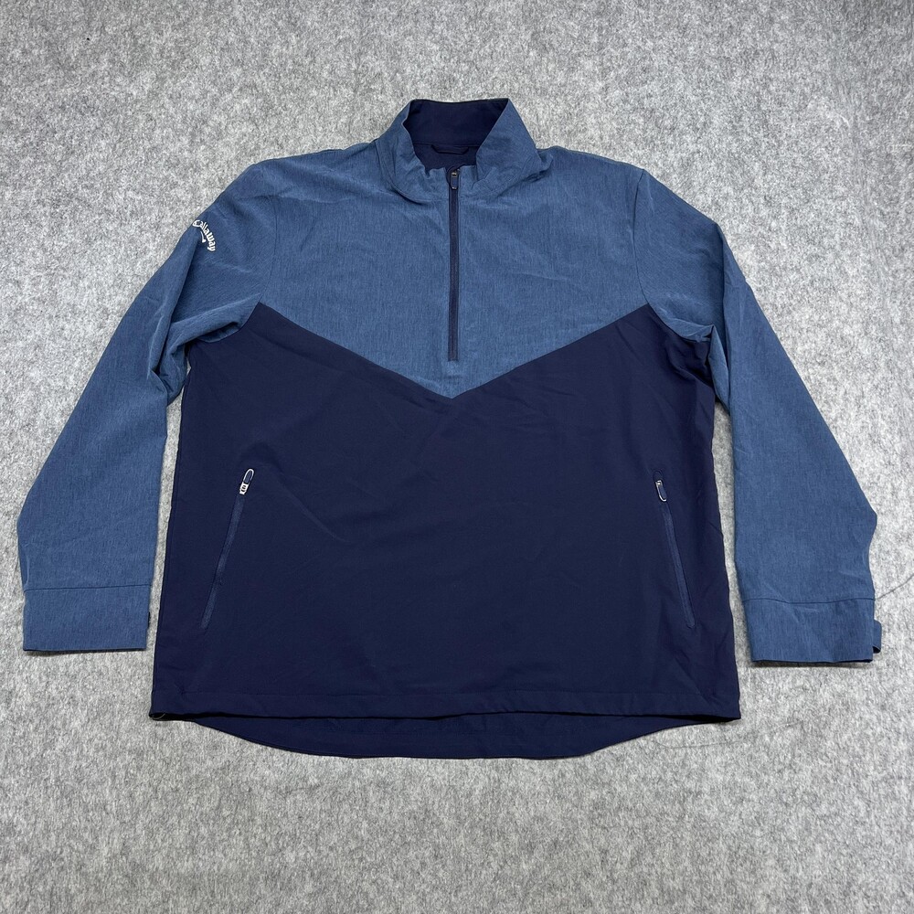 Callaway Jacket Mens 2XL Blue Colorblock Weather Series Swing Tech Golf 1/4 Zip